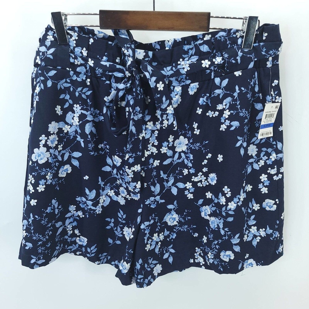 Maison Jules Womens Navy Floral Paperbag Waist Woven Wide Leg Shorts Size XL NWT